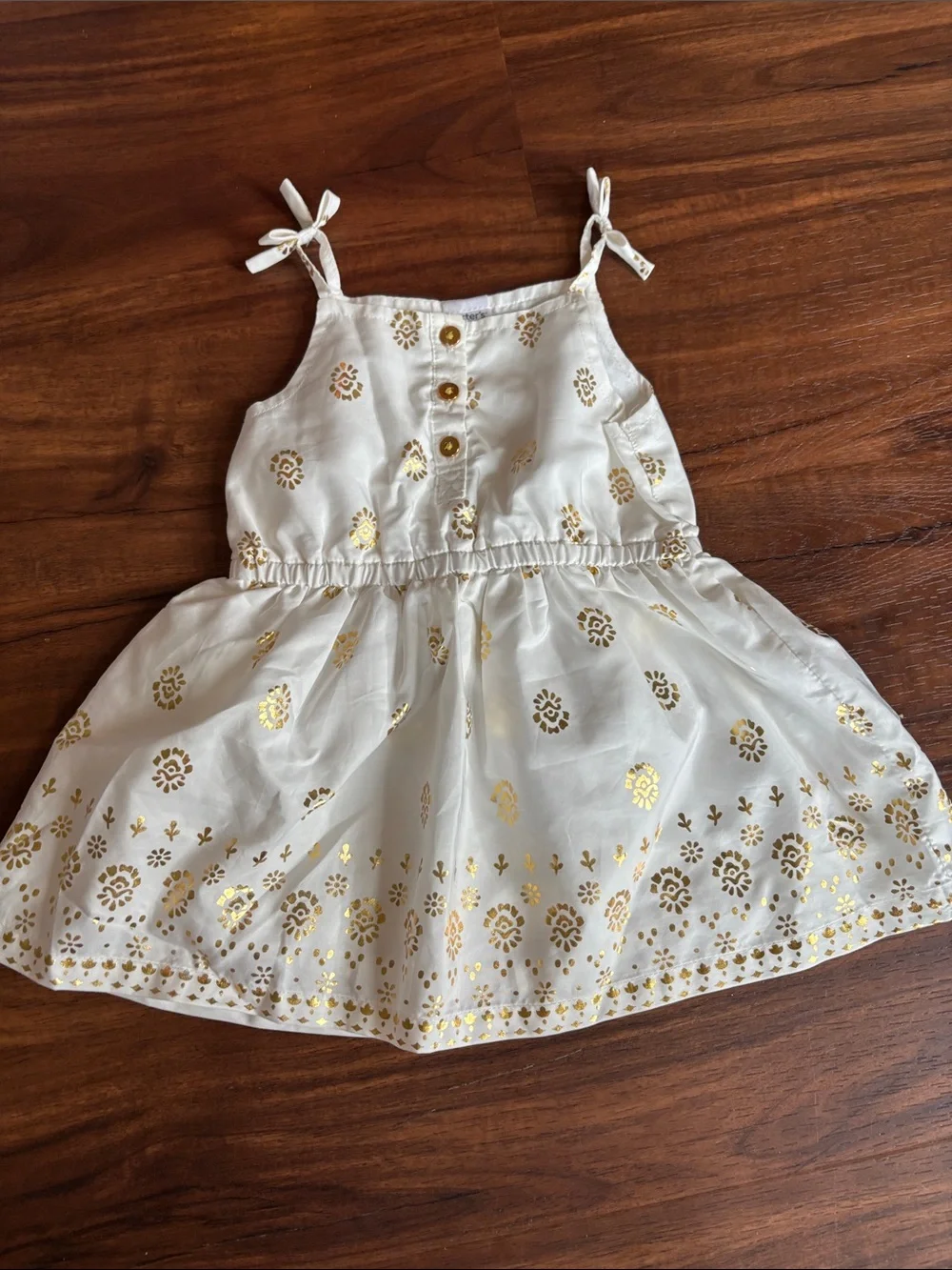 Carter’s baby dress sleeveless white gold print size 6 months